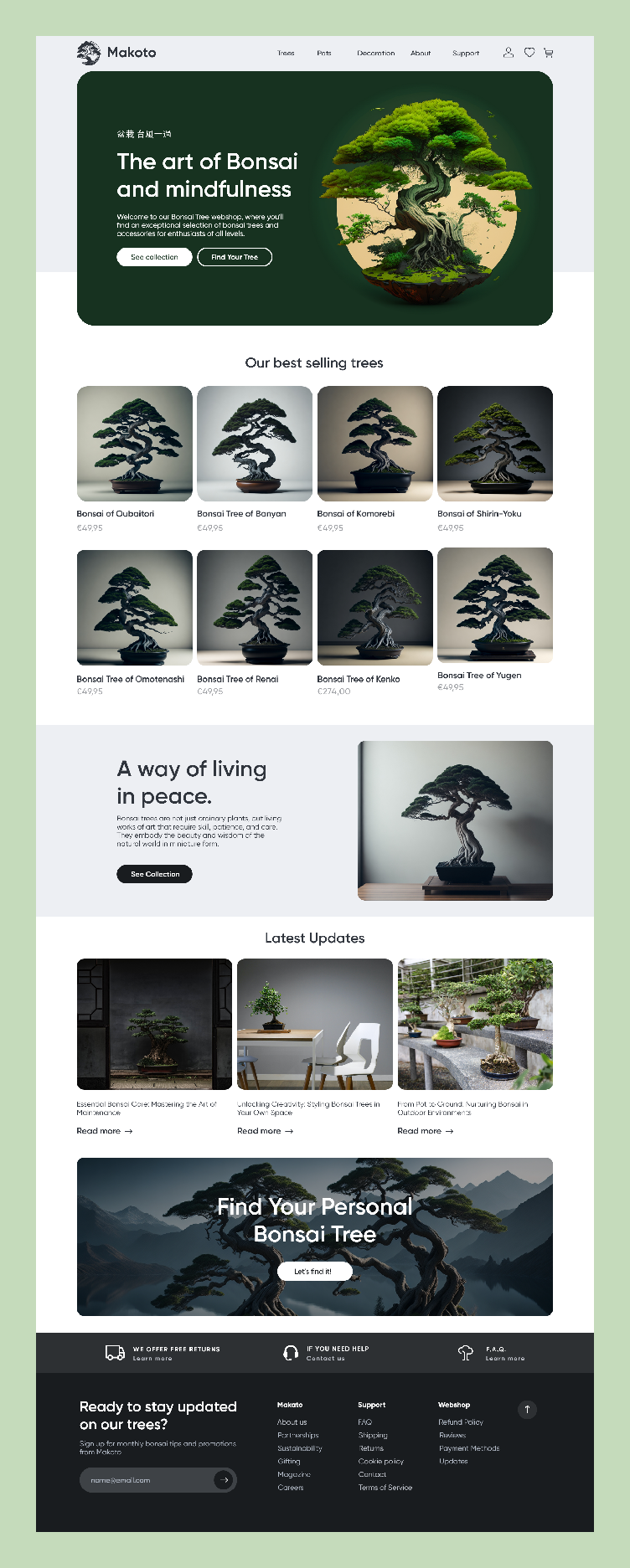 Bonsai webshop landingpage