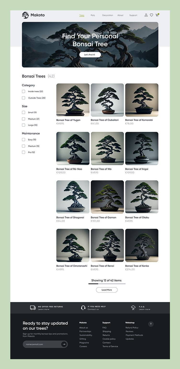 Bonsai webshop Productsgpage